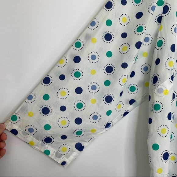 Talbots Woman white blouse with blue green yellow circle decor Size 3X - Picture 2 of 10